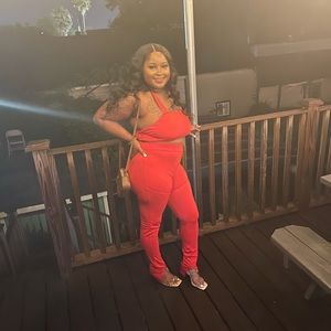 RED BODYCON TWO PIECE PANTS SET